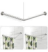 L Shaped Shower Curtain Rods, Adjustable (23''-69'' X 23''-69'') Corner Shower Rod with 12 Shower...