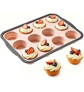LGQUK Silicone Muffin Pan for Baking with Metal Frame, Nonstick Cupcake Pan, 12 Cup Baking Pan fo...