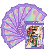 LOKQING 100 Pcs Holographic Bags Purple Resealable Bags with Clear Window Mylar Bags for Food Sto...