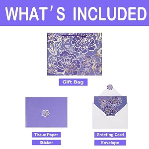 13‘’ Large Rose Purple Foil Traced Flowers Gift Bag Set
