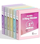 SUNEE 1 Inch Binders 3 Ring 6 Pack, Clear View Three Ring Binders PVC-Free (Fit 8.5x11 Inches) fo...