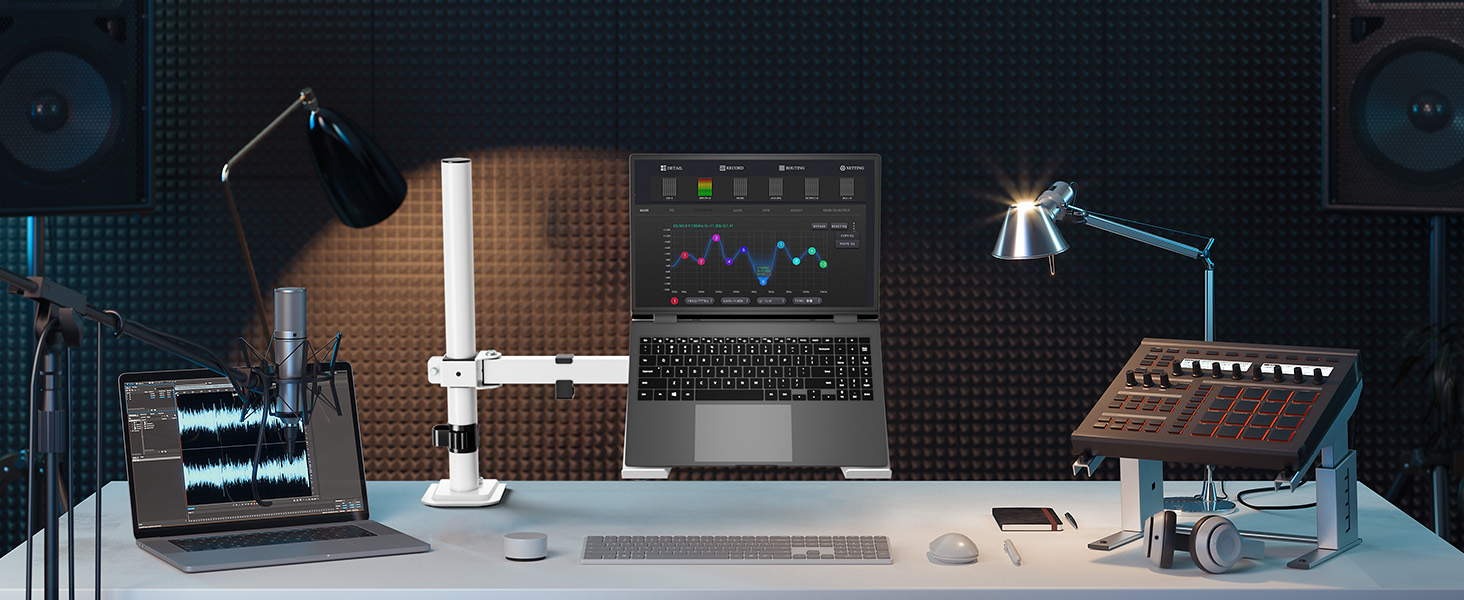 laptop desk mount arm used in music studio