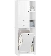 SoBuy Tall Tilt-Out Laundry Hamper Cabinet with Removable Basket and Shelves, Freestanding Laundr...