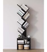 SUNMORY 6 Tier Tree Bookshelf, Small Bookcase with Storage Cabinet, Modern Narrow Bookshelves Org...