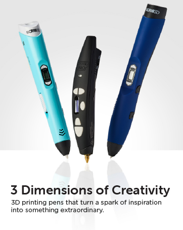 SCRIB3D: 3 Dimensions of Creativity. Image showing all 3 SCRIB3D pens.