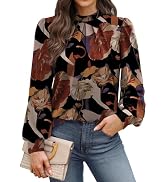 WIHOLL Long Sleeve Shirts for Women Mock Neck Tops Pleated Front Blouses Dressy Casual Fall Cloth...