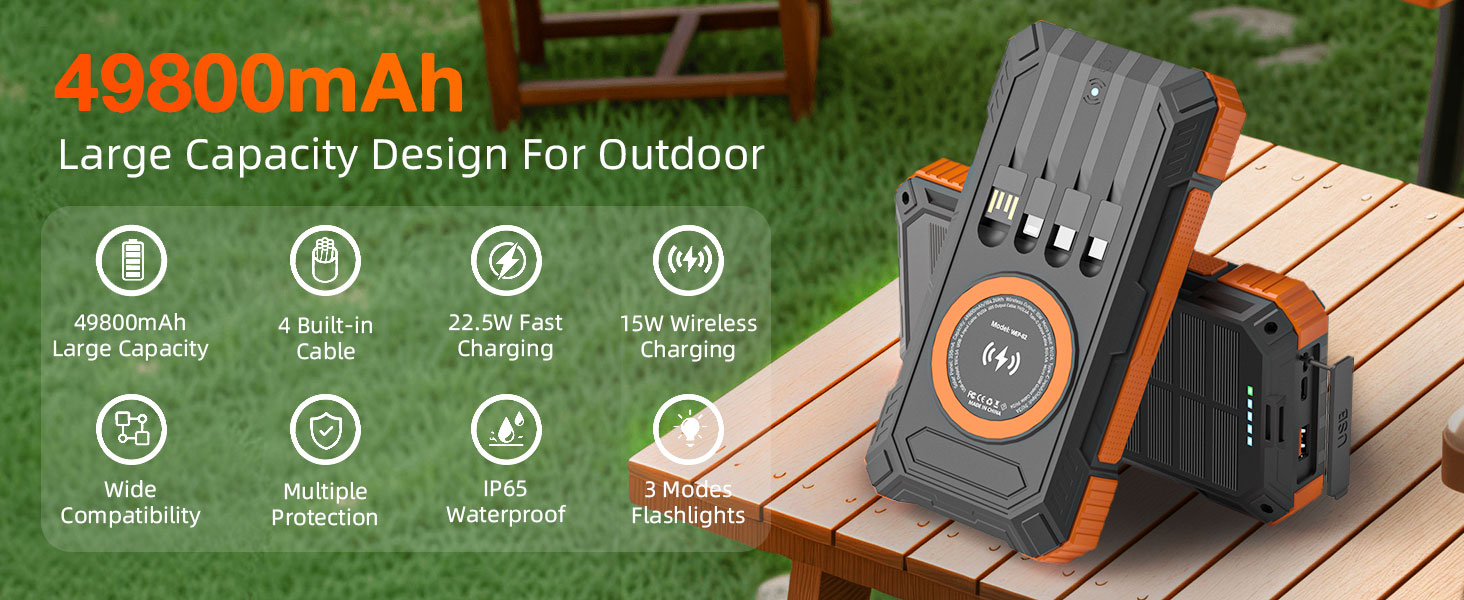49800mAh large capacity solar power bank