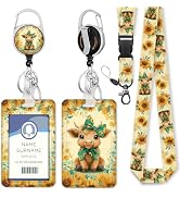 Gctriki Highland Cow Lanyards for ID Badges, Badge Holder Retractable Clip | ID Card Holder, Retr...