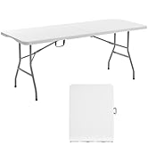 VEVOR Folding Table, Heavy Duty Portable Fold-in-Half Utility Table, Indoor Outdoor Plastic Recta...