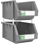 DJC Supply Grey Medium 5.9" X 9.4" X 4.9" Heavy duty thermoplastic storage bin organizer, Stackab...