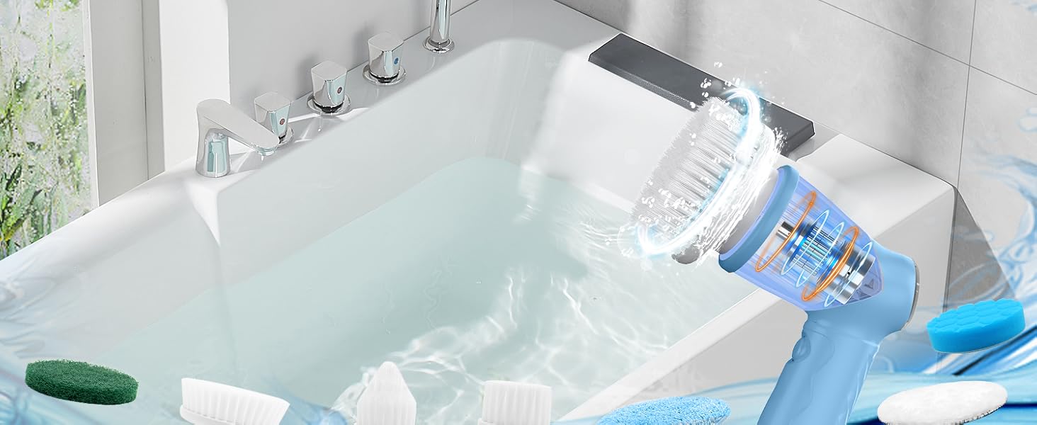 Electric Spin Scrubber, Cordless Power Scrubber & Electric Cleaning Brush with 7 Replaceable Heads