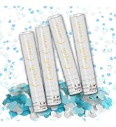 12" Confetti Cannons with Blue & White Heart Filling - Party Poppers for Gender Reveal Baby Showe...