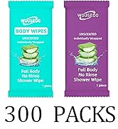 300 Pack Individually Wrapped Body Wipes (8" x 9.5"),No-Rinse Shower Wipe for Adults,Travel,Gym &...