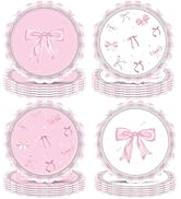 Funhax 32 PCS Pink Bow Birthday Decorations Pink Bow Party Plates Bow Theme Birthday Party Decora...