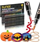 SUNEE 30 Colors Acrylic Paint Markers, Dual Tip with Bullet and Brush Tip Paint Pens with Automat...