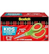 Scotch 5" Soft Touch Blunt Tip Kids Scissors, 12 Count Teacher’s Pack, Green, All-Purpose Scissor...