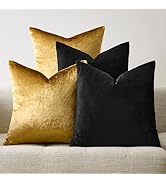 GIGIZAZA Decorative Throw Pillow Covers 18 x 18,Gold Black Soft, Set of 4 Square Velvet Cushion C...