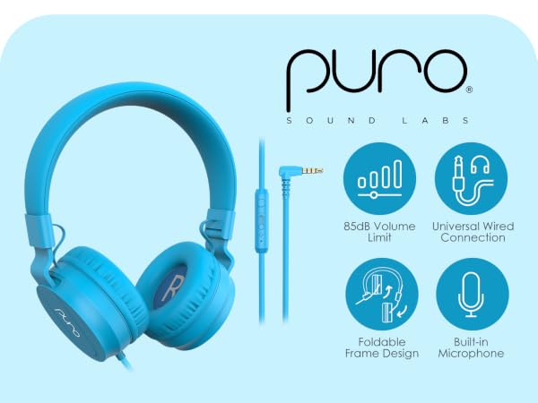 Volume-limiting children's headphones soft ear cushions adjustable headband 3.5mm wired connection