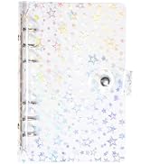 XiowDow A6 Binder Cover 20mm Diameter Silver Rings Cute Notebook Shell Laser Star Pattern PVC Pla...
