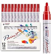 Red Paint Pens Markers - 12 Pack Oil Based Permanent Marker, Medium Tip, Never Fade, Quick Dry, W...