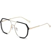 LJCZKA Pilot Blue Light Blocking Glasses Women Men 70s Square Metal Frame Oversized Double Bridge...
