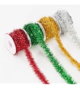 KINGLAKE Glitter Christmas Tinsel Garland - 4 Rolls 60 FT Christmas Tree Tinsel Garland Xmas Red ...