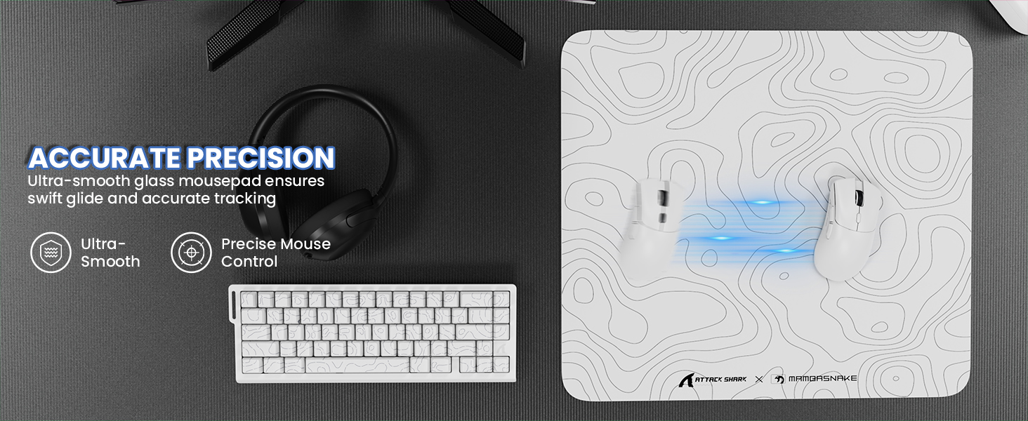 ATTACK SHARK CM05 Large Glass Gaming Mouse Pad - 450x400mm Nano-Textured Glass for Precision Speed