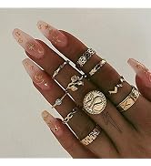 Edary Vintage Carved Rings Set Boho Snake Joint Knuckle Ring Crystal Mid Rings for Women and Girl...
