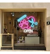 Pet Open Paw Neon Sign, Pet Spa Neon Light, Pet Shop Open Led Lights, Pet Salon Led Sign, Pet Gro...