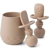 SAMiGO Silicone Baby Utensils - Self Feeding Spoons and Tiny Training Cup - First Stage Baby Led ...
