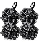 Yoget Charcoal Bath Loofah Sponge, 4 Pack Black 60G Large Shower Mesh Ball Soft Pouf Body Scrubbe...