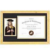 Golden State Art 8x10 Diploma Frame and 4x6 Picture, Solid Wood Certificate Frame with Real Glass...