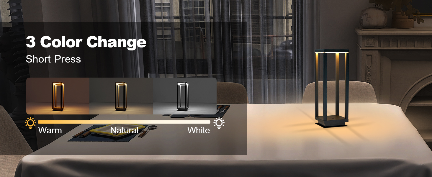 3 Color Wireless LED Table Lamp wiht Warm Natural White Light