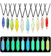 TXIN 10 Pcs Glow in the Dark Crystal Pendant Necklace, Luminous Hexagonal Moonstone Necklace, Flu...