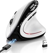 Uineer Vertical Ergonomic Mouse, 3-Mode Wireless Bluetooth 5.0/4.0 & 2.4G with USB-A Receiver, Re...