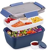 Caperci Large Salad Container Bowl for Lunch - Better Adult Bento Lunch Box 68 oz, 5-Compartment ...