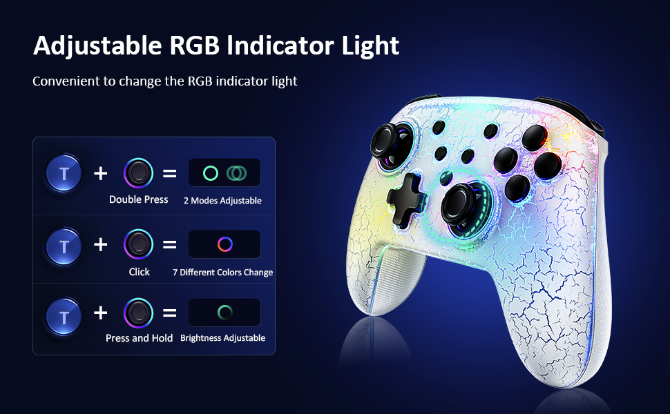 This controller features RGB lighting effects that enhance the gaming atmosphere.