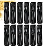 HMDZMR Travel Utensils with Case, 12 Sets Camping Utensil Sets, Wheat Straw Portable Knife Fork S...