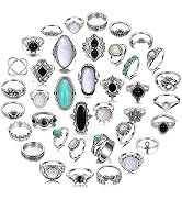 Mixcbe Vintage Silver Knuckle Rings Set for Women Western Turquoise Rings Bohemian Midi Ring Bulk...