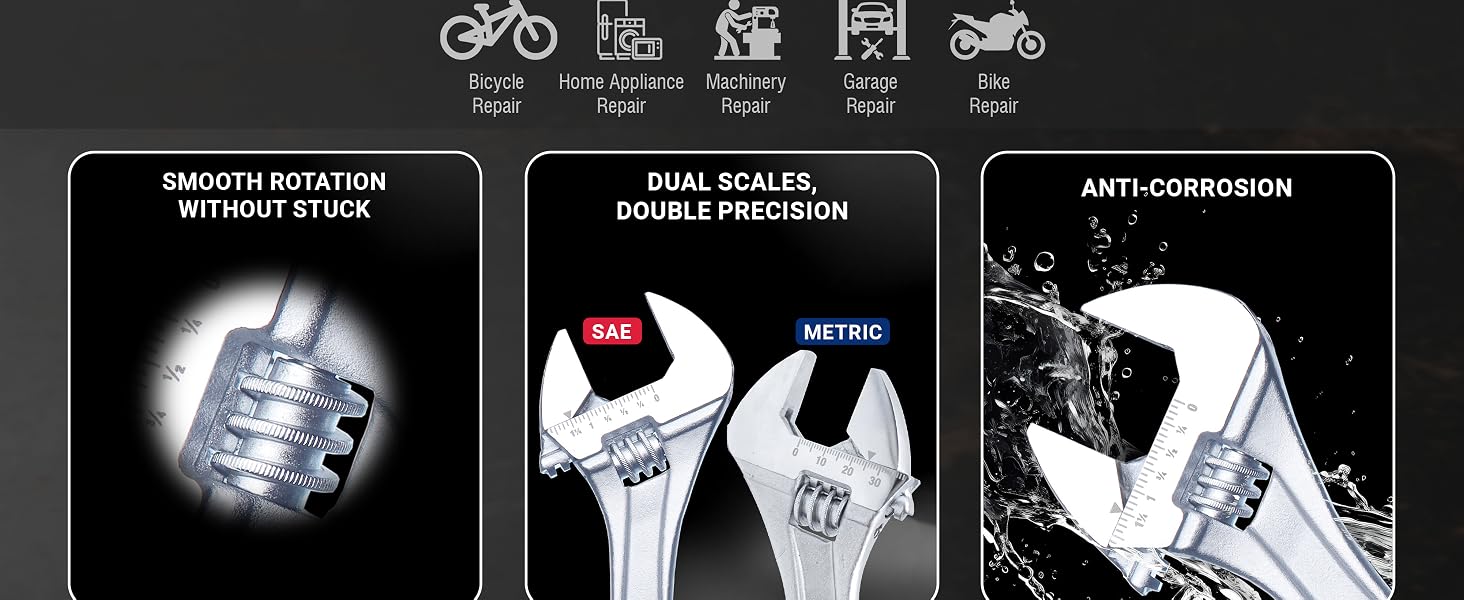 3 Pcs Adjusatble Wrench Features