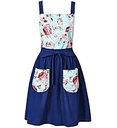 Pinknoke Vintage Pinafore Apron Dress for Women with Pockets Cute Floral Chef Aprons for Kitchen ...