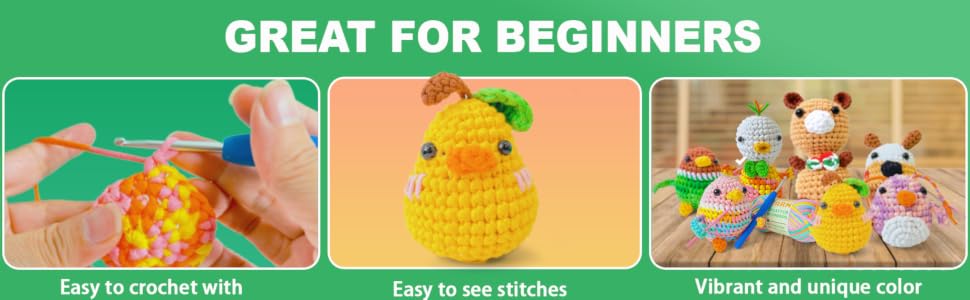 Beginner Crochet yarn rainbow variegated Kit DIY Craft Knitting Easy Amigurumi Cotton soft Medium
