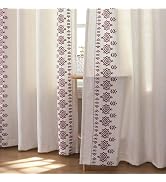 Joydeco Burgundy Red Embroidered Curtains 63 Inch Long 2 Panel Set, Boho Patterned Linen Drapes f...