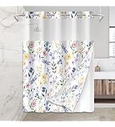 Mightree No Hook Shower Curtain Set with Snap in Fabric Liner for Bathroom,with See Through Top W...