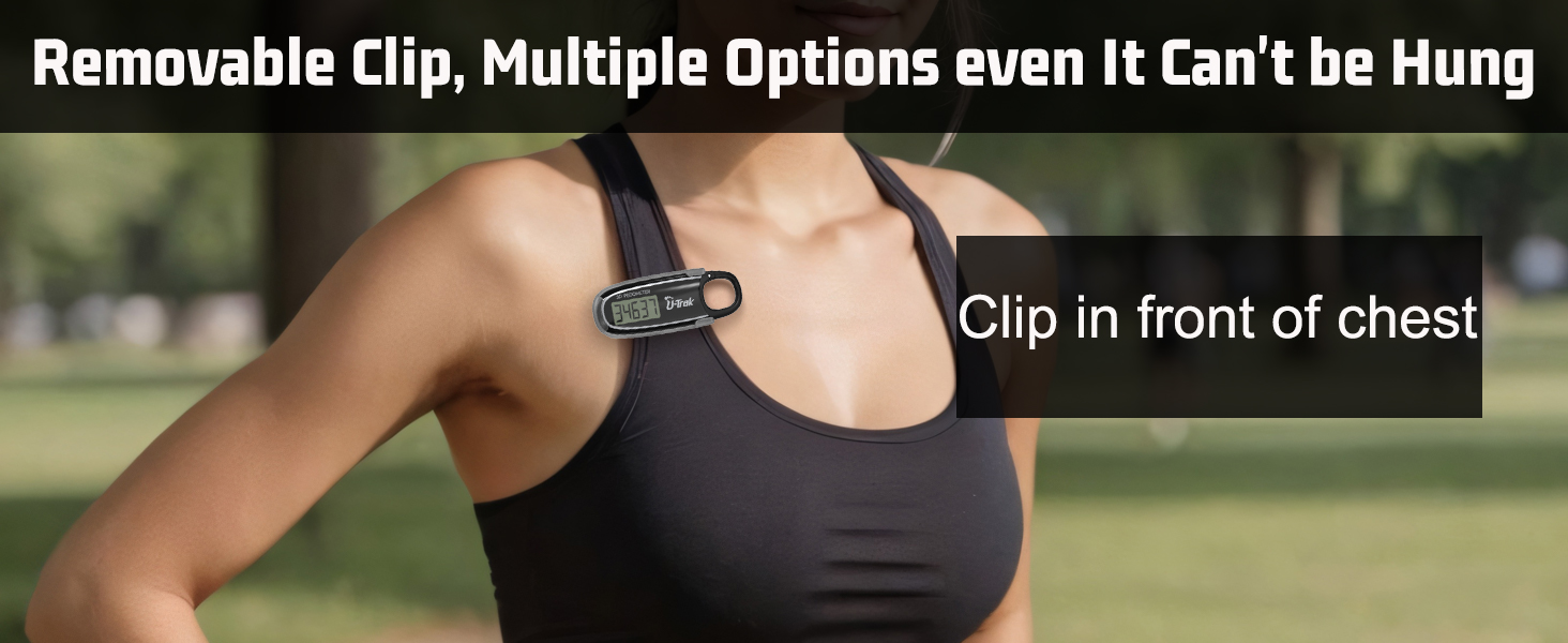 U-Trak 3D pedometer for walking with removable clip