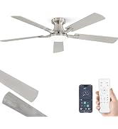 ZMISHIBO 52 Inch Ceiling Fan with Light, App&Remote Control, Flush Mount Low Profile, Dimmable 20...