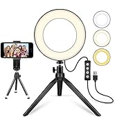 LED Ring Light 6" with Tripod Stand for Desk YouTube Video and Makeup, Mini LED Camera Light with...