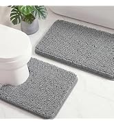 HUXMEYSON Bathroom Rugs Sets 2 Piece, Ultra Absorbent Chenille Non Slip Bathroom Mat Set - 20'' x...