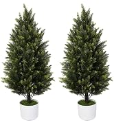 DTNESS 2 Pack 3FT Artificial Cypress Topiary Trees w/Pots for Porch Decor | PE Plastic Branchs, U...