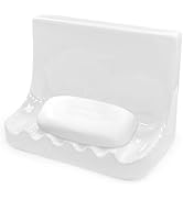 White Vintage Wall-Mounted Ceramic Soap Dish for Shower Wall Retro Ceramic Soap Holder Porcelain ...